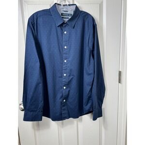Nautica Button Down Shirt Dobby Print Long Sleeve Classic Fit Dress Shirt, Large